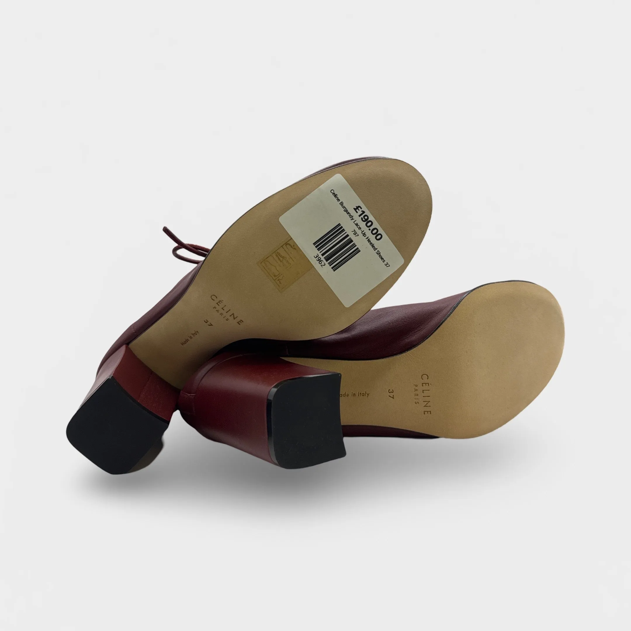 Celine Burgundy Lace-Up Leather Heeled Shoes