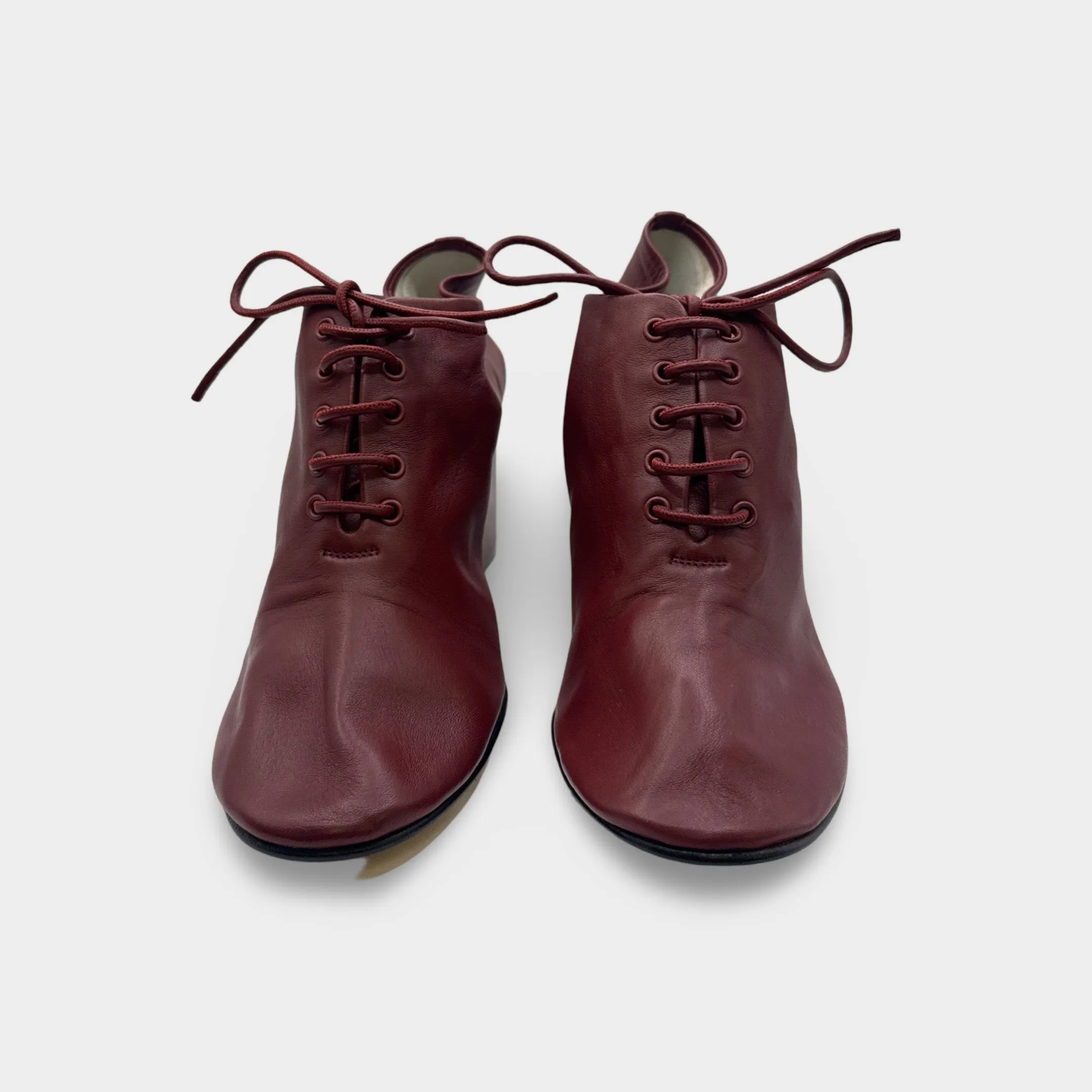 Celine Burgundy Lace-Up Leather Heeled Shoes