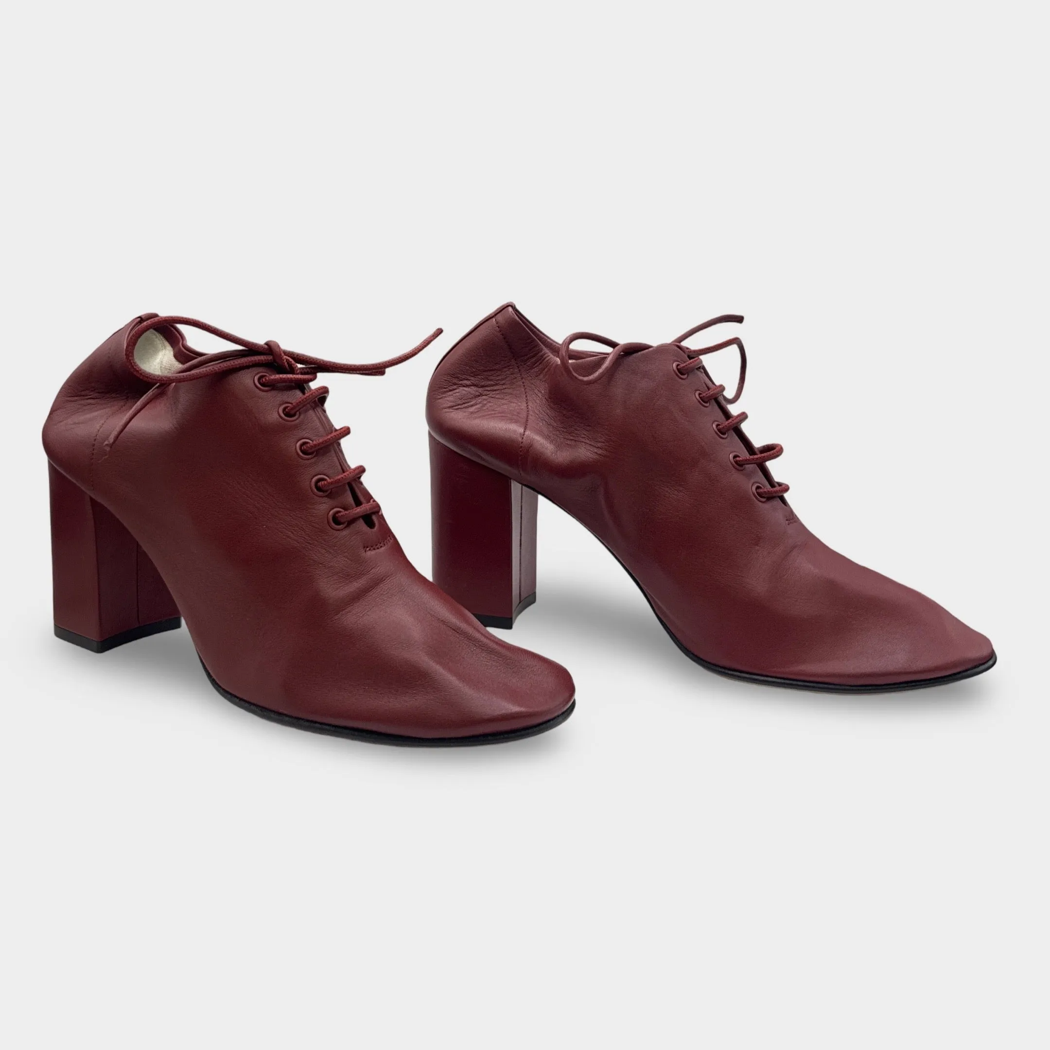 Celine Burgundy Lace-Up Leather Heeled Shoes
