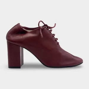 Celine Burgundy Lace-Up Leather Heeled Shoes