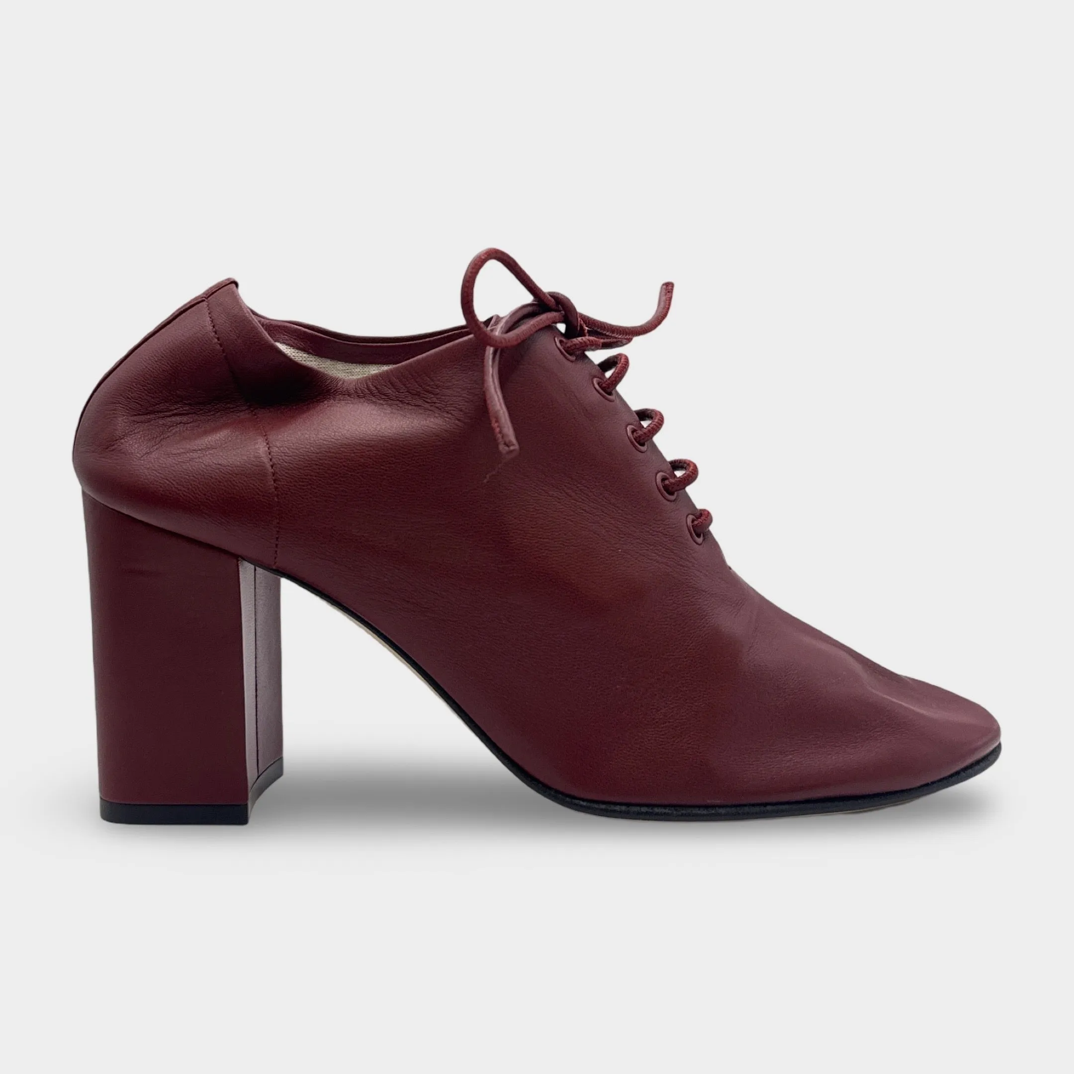 Celine Burgundy Lace-Up Leather Heeled Shoes