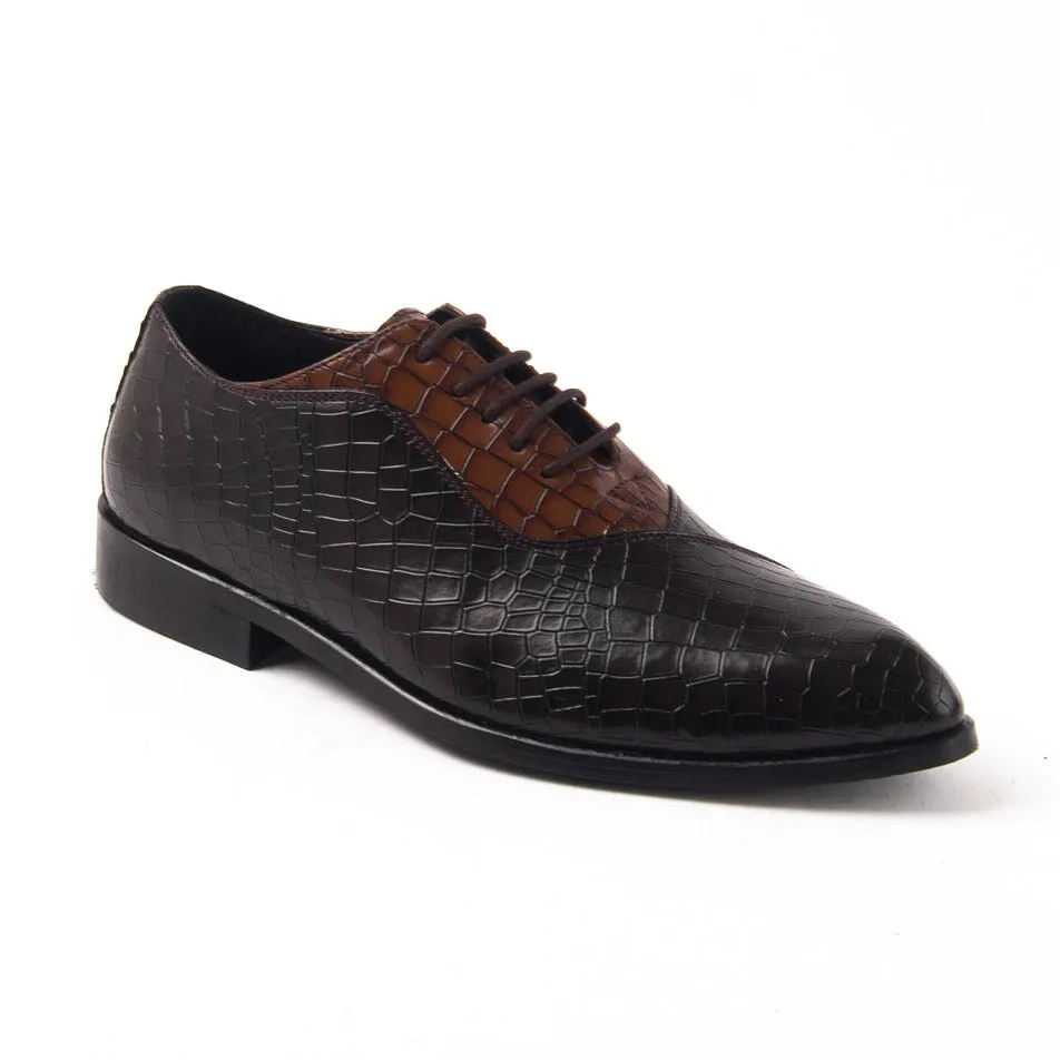 Classic Croco Pointed Toe Lace-ups - Brown/Tan