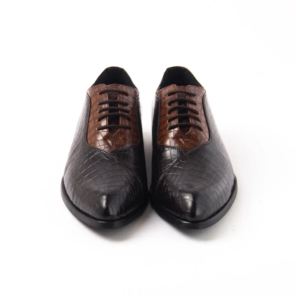 Classic Croco Pointed Toe Lace-ups - Brown/Tan