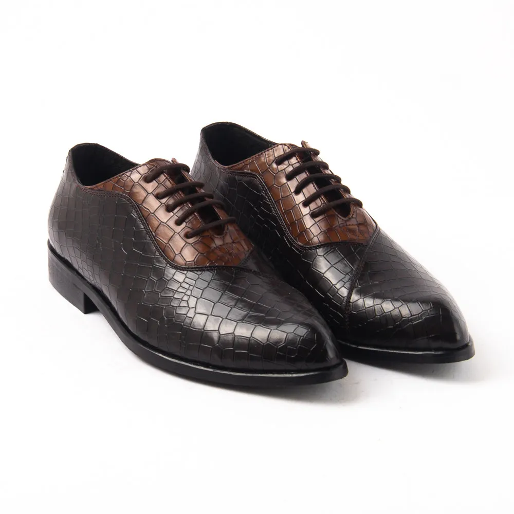 Classic Croco Pointed Toe Lace-ups - Brown/Tan