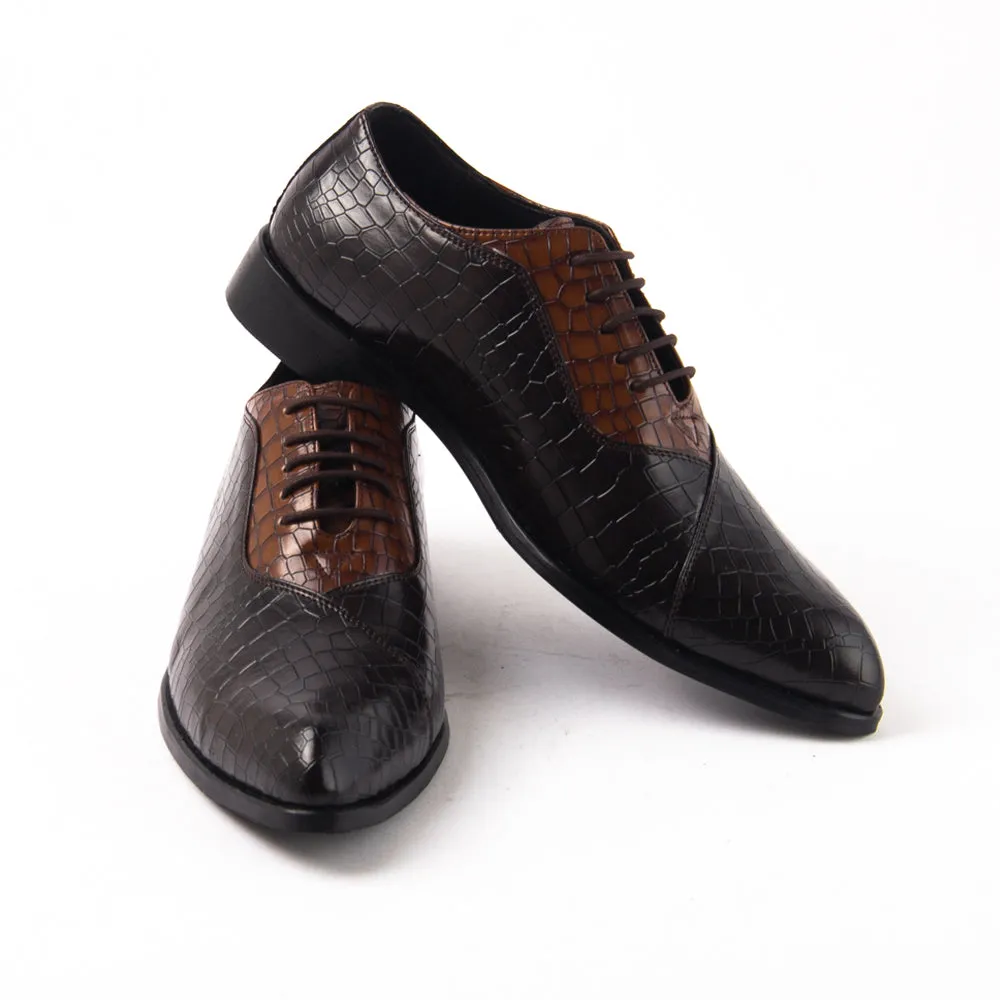 Classic Croco Pointed Toe Lace-ups - Brown/Tan
