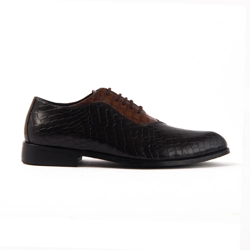 Classic Croco Pointed Toe Lace-ups - Brown/Tan