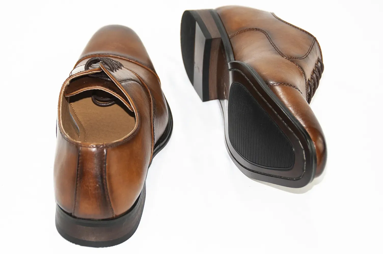 Cognac Leather Oxford Cap-Toe Lace-Ups