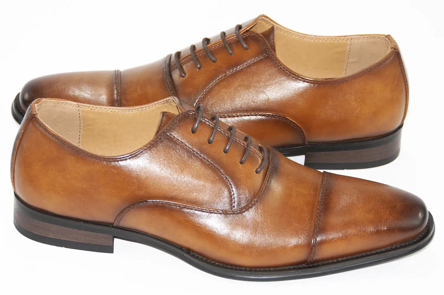Cognac Leather Oxford Cap-Toe Lace-Ups