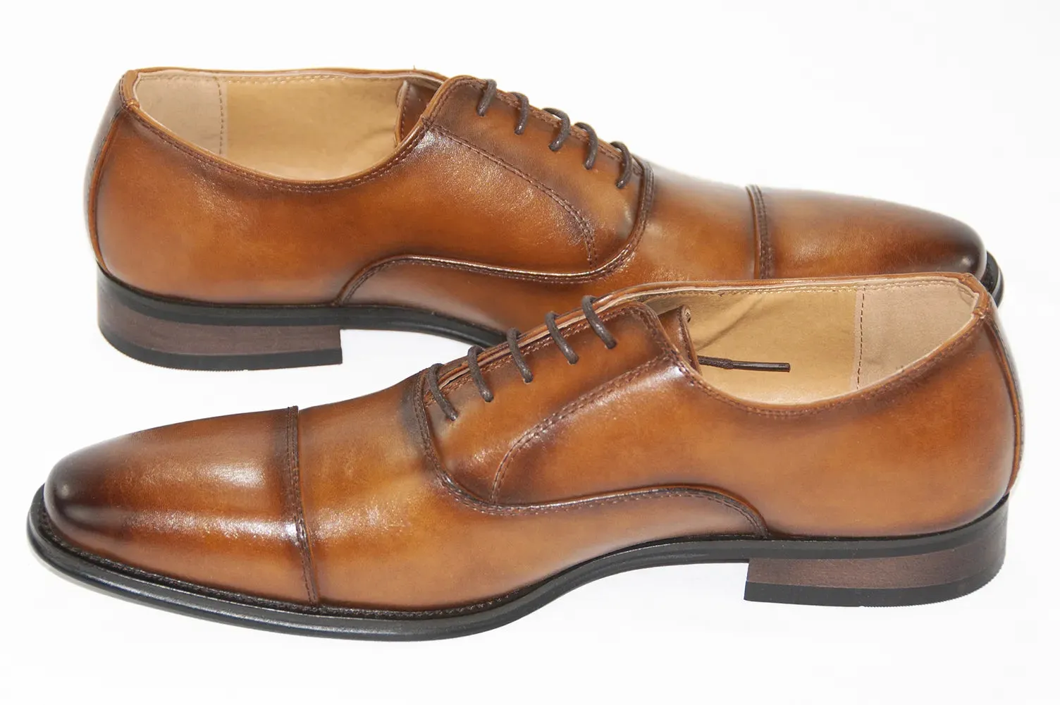 Cognac Leather Oxford Cap-Toe Lace-Ups