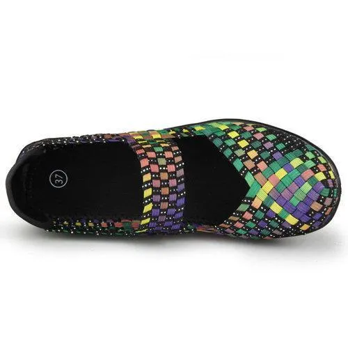 Color Match Elastic Belt Knitting Swing Slip On Platform Sport Sandals
