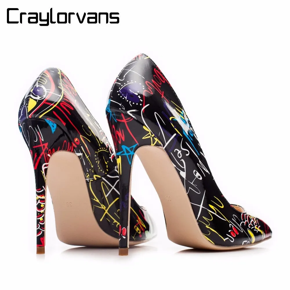 Craylorvans 2018 Specia Graffiti Colorful Women Pumps Sexy Stiletto high heels Spring Wedding Party Women Shoes sapato feminino
