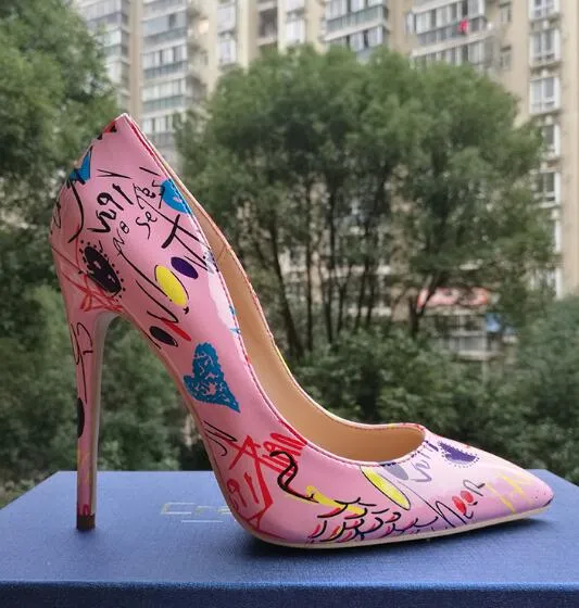 Craylorvans 2018 Specia Graffiti Colorful Women Pumps Sexy Stiletto high heels Spring Wedding Party Women Shoes sapato feminino