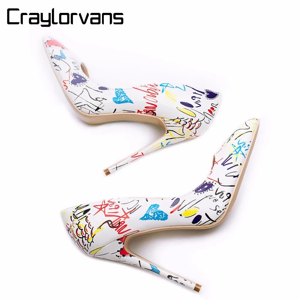 Craylorvans 2018 Specia Graffiti Colorful Women Pumps Sexy Stiletto high heels Spring Wedding Party Women Shoes sapato feminino