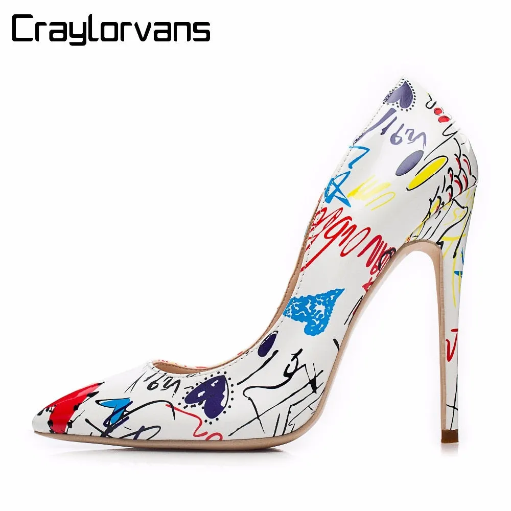 Craylorvans 2018 Specia Graffiti Colorful Women Pumps Sexy Stiletto high heels Spring Wedding Party Women Shoes sapato feminino