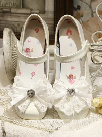 Elegant French Square Lace Ribbon Shoes Heel Toe Lolita Love