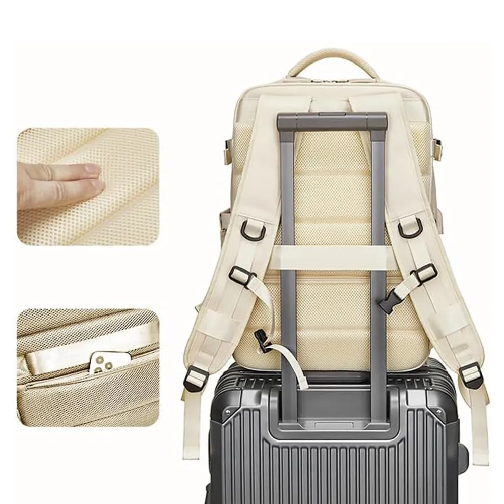 Expandable Travel Backpack Large Water-Resistant Carry on Backpack with Shoe Compartment Beige