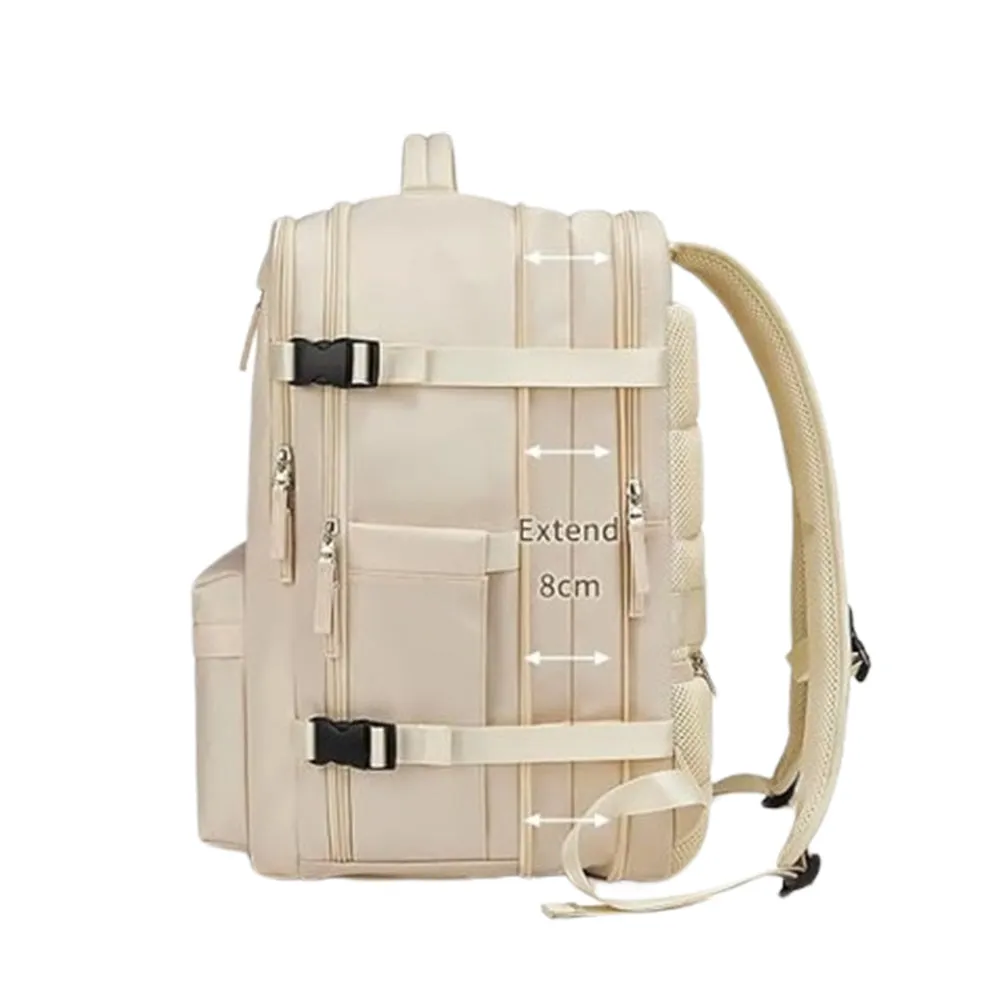 Expandable Travel Backpack Large Water-Resistant Carry on Backpack with Shoe Compartment Beige