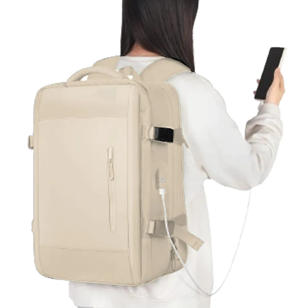 Expandable Travel Backpack Large Water-Resistant Carry on Backpack with Shoe Compartment Beige