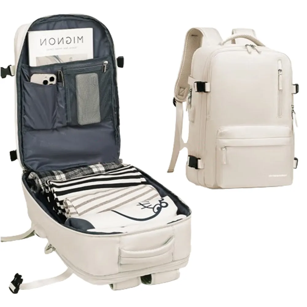 Expandable Travel Backpack Large Water-Resistant Carry on Backpack with Shoe Compartment Beige