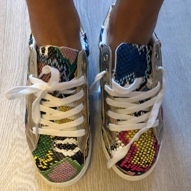 Geometric Snake Print Sneakers Womens Shoes