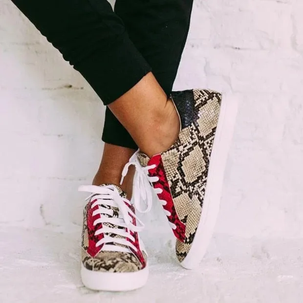 Geometric Snake Print Sneakers Womens Shoes