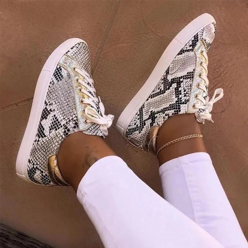 Geometric Snake Print Sneakers Womens Shoes