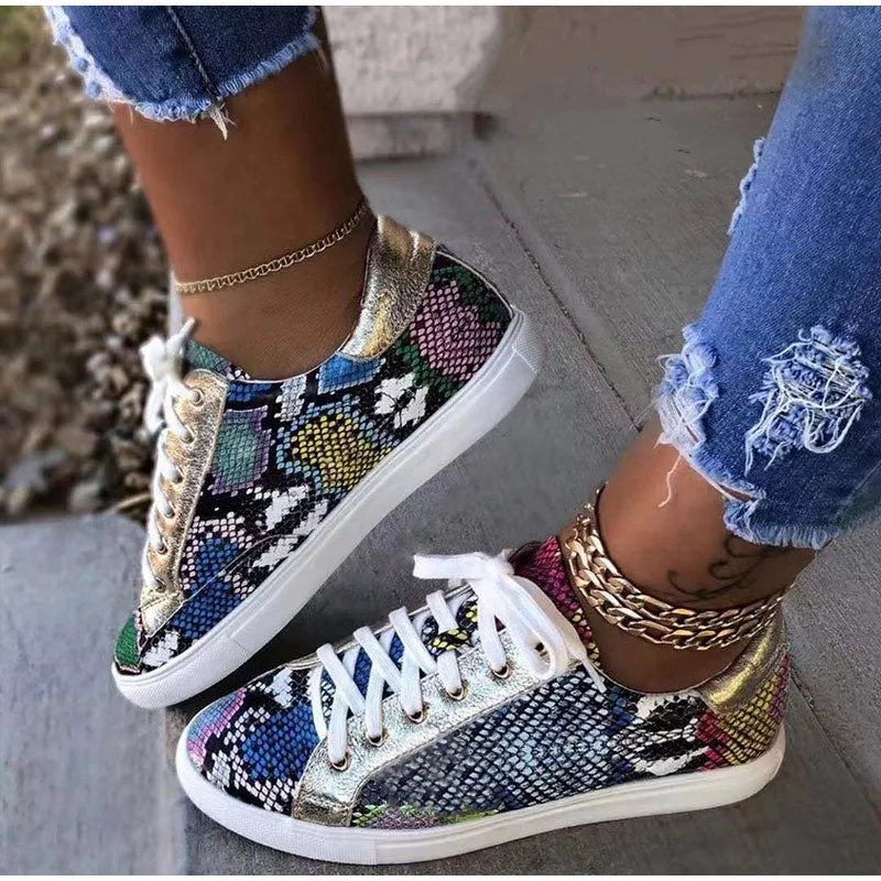 Geometric Snake Print Sneakers Womens Shoes