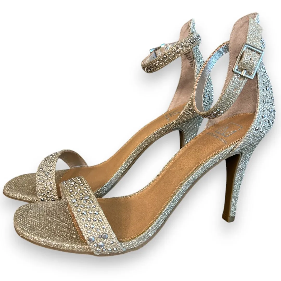 Glittery Ankle Strap Sandals Rhinestone Embellished Heels 7.5