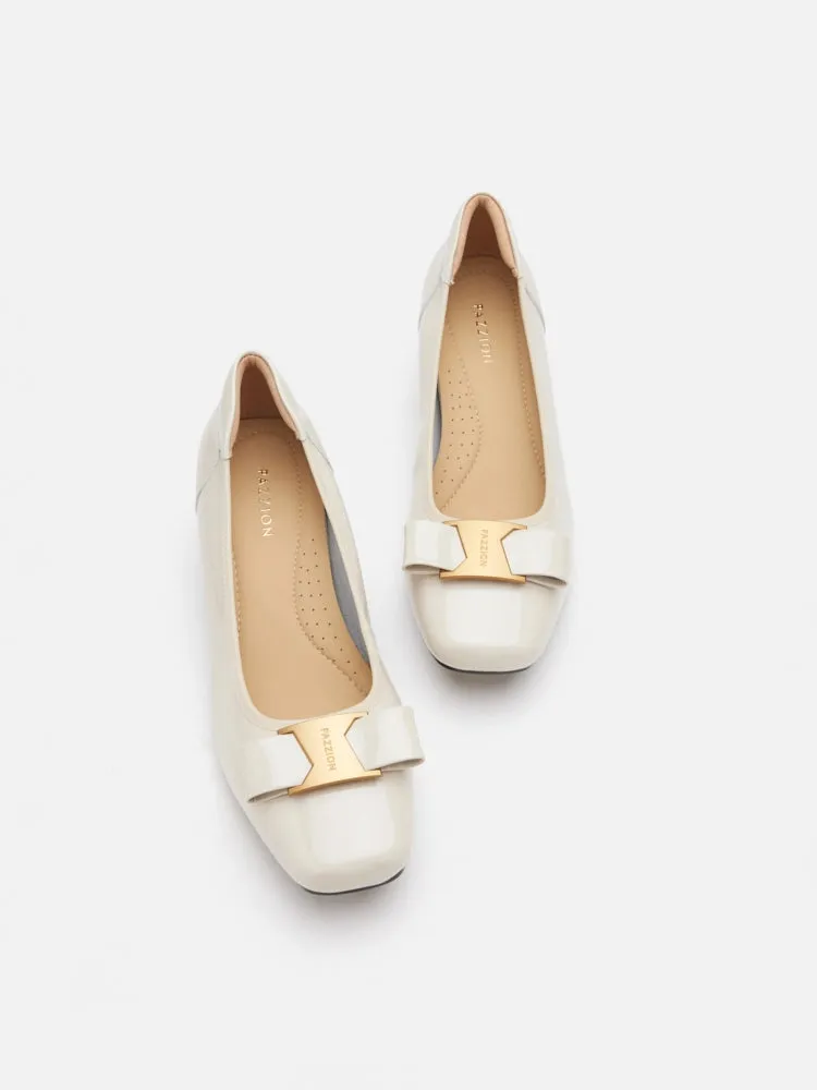 Jenn Metallic Bow Low Block Heels