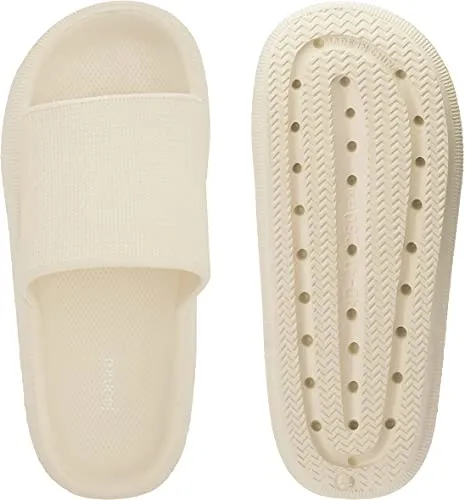 Joomra Shower Slippers for Women Mens Massage Foam Pillow House Shower Bath Bathroom Home Platform Sandals Slipers Cushion Cloud Slides for Ladies Female Male Sandles Beige 39-40