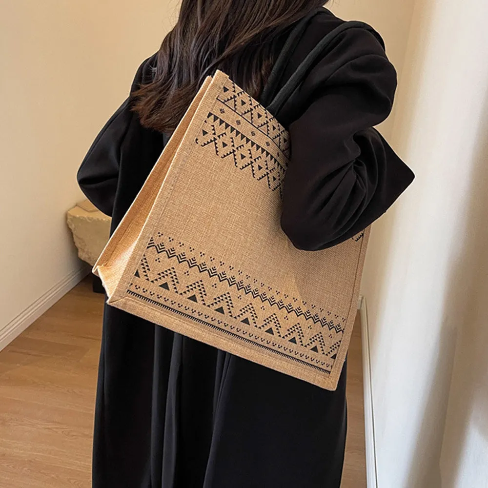 Jute Tote Bag with Handle Reusable Handbags Burlap Tote Mama Bag Style 2