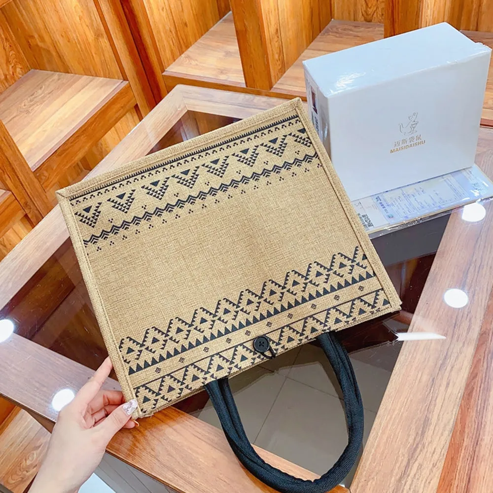 Jute Tote Bag with Handle Reusable Handbags Burlap Tote Mama Bag Style 2