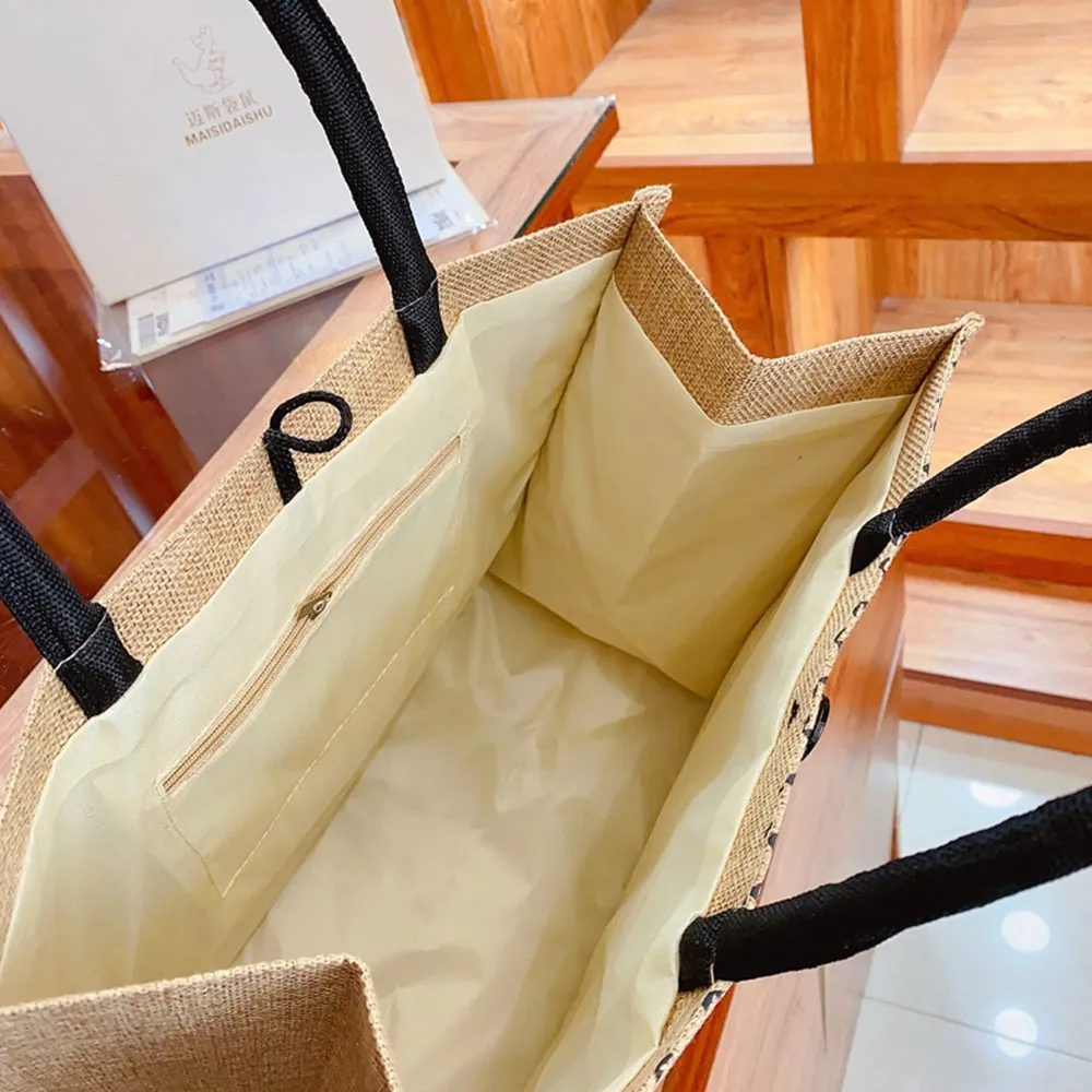Jute Tote Bag with Handle Reusable Handbags Burlap Tote Mama Bag Style 2