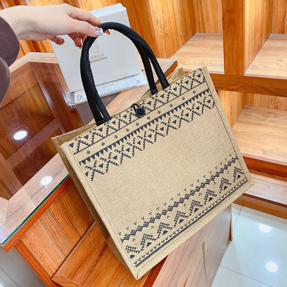 Jute Tote Bag with Handle Reusable Handbags Burlap Tote Mama Bag Style 2