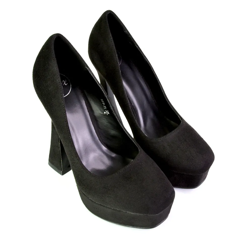 Karlie Flared Curved Stiletto Platform High Heel Court Shoes in Green