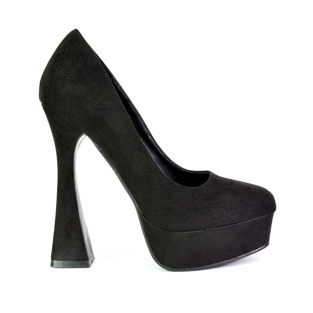 Karlie Flared Curved Stiletto Platform High Heel Court Shoes in Green
