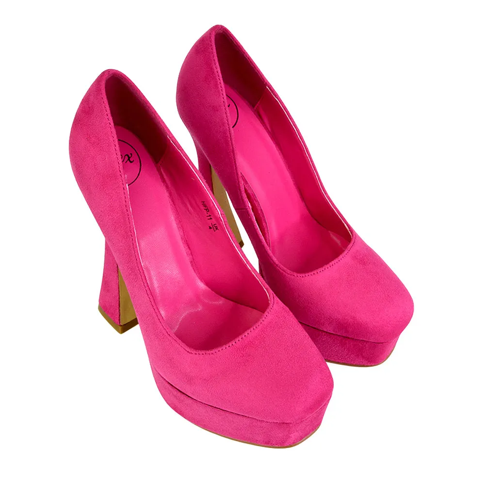 Karlie Flared Curved Stiletto Platform High Heel Court Shoes in Green