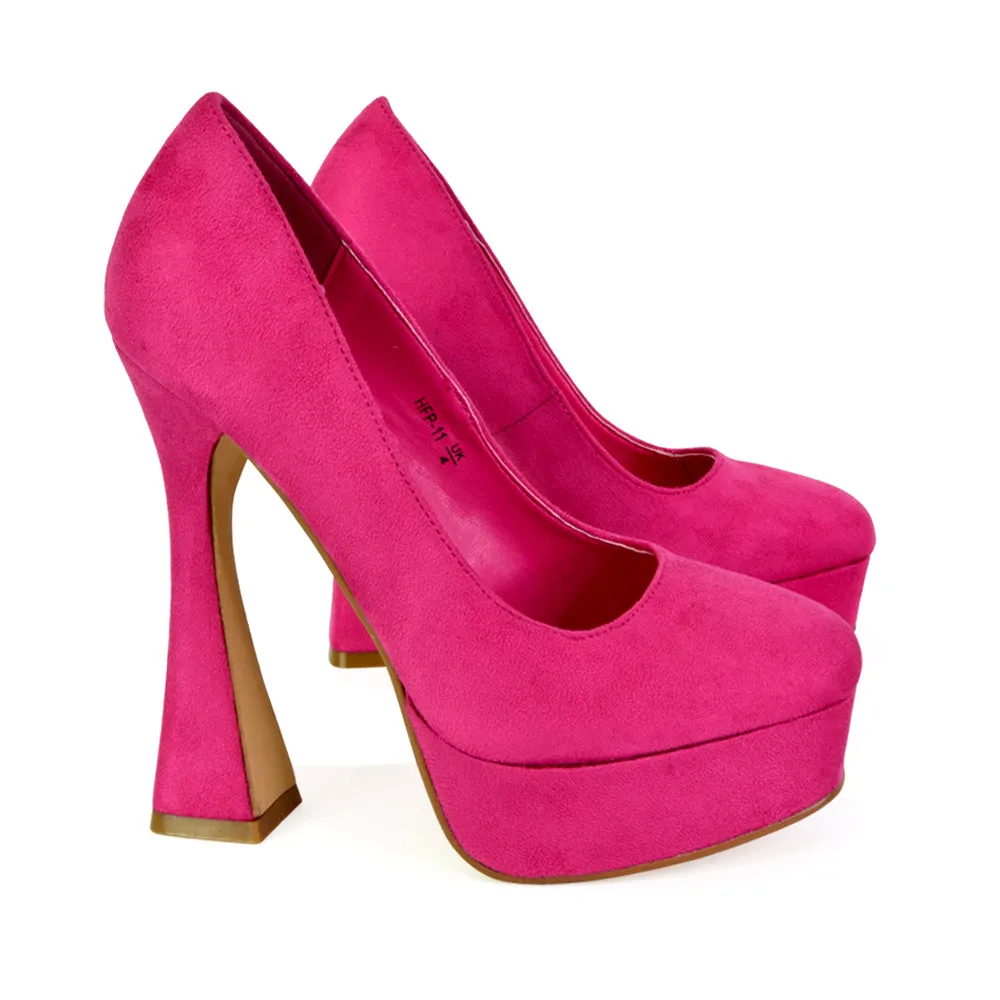 Karlie Flared Curved Stiletto Platform High Heel Court Shoes in Green