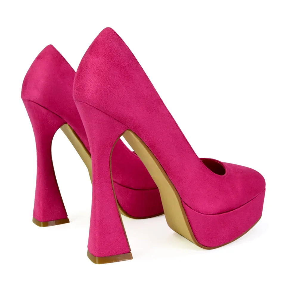 Karlie Flared Curved Stiletto Platform High Heel Court Shoes in Green