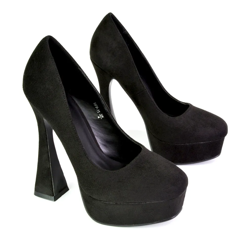 Karlie Flared Curved Stiletto Platform High Heel Court Shoes in Green