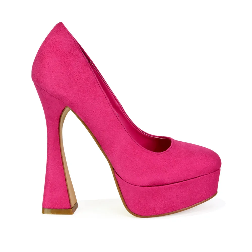 Karlie Flared Curved Stiletto Platform High Heel Court Shoes in Green