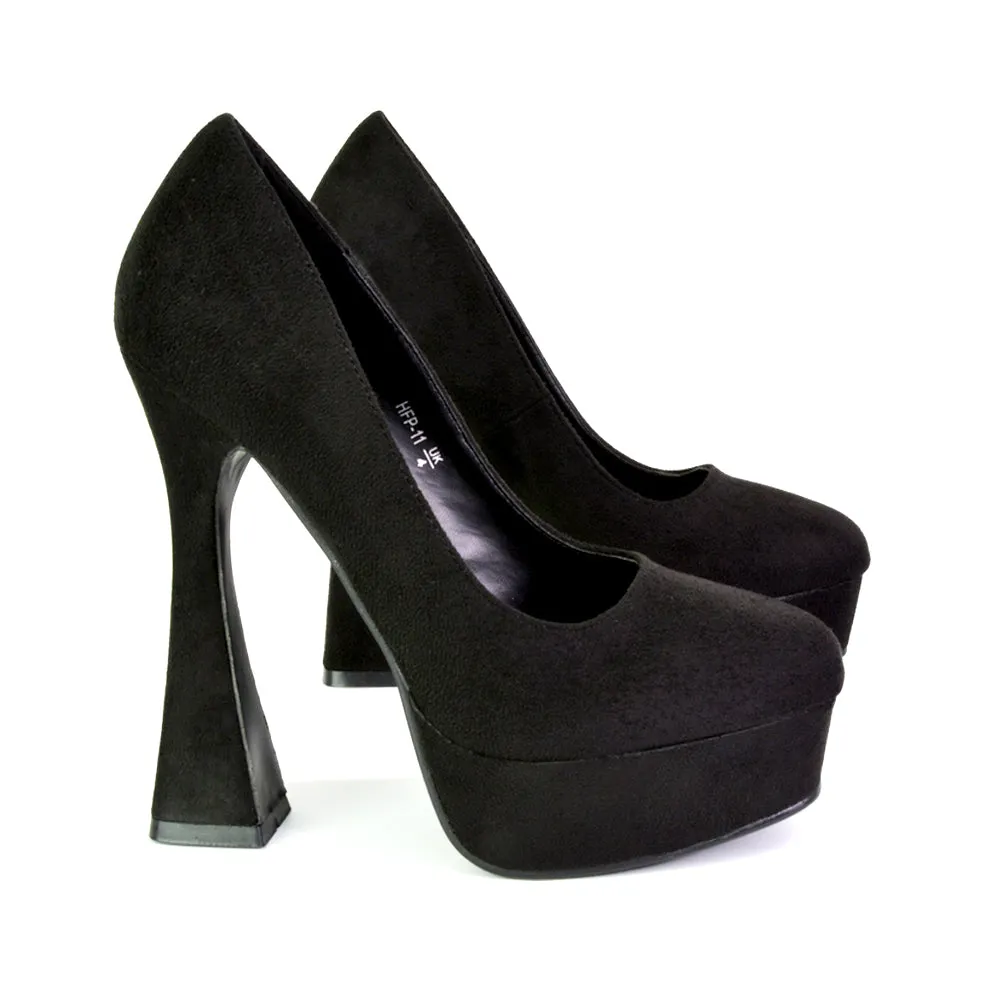 Karlie Flared Curved Stiletto Platform High Heel Court Shoes in Green