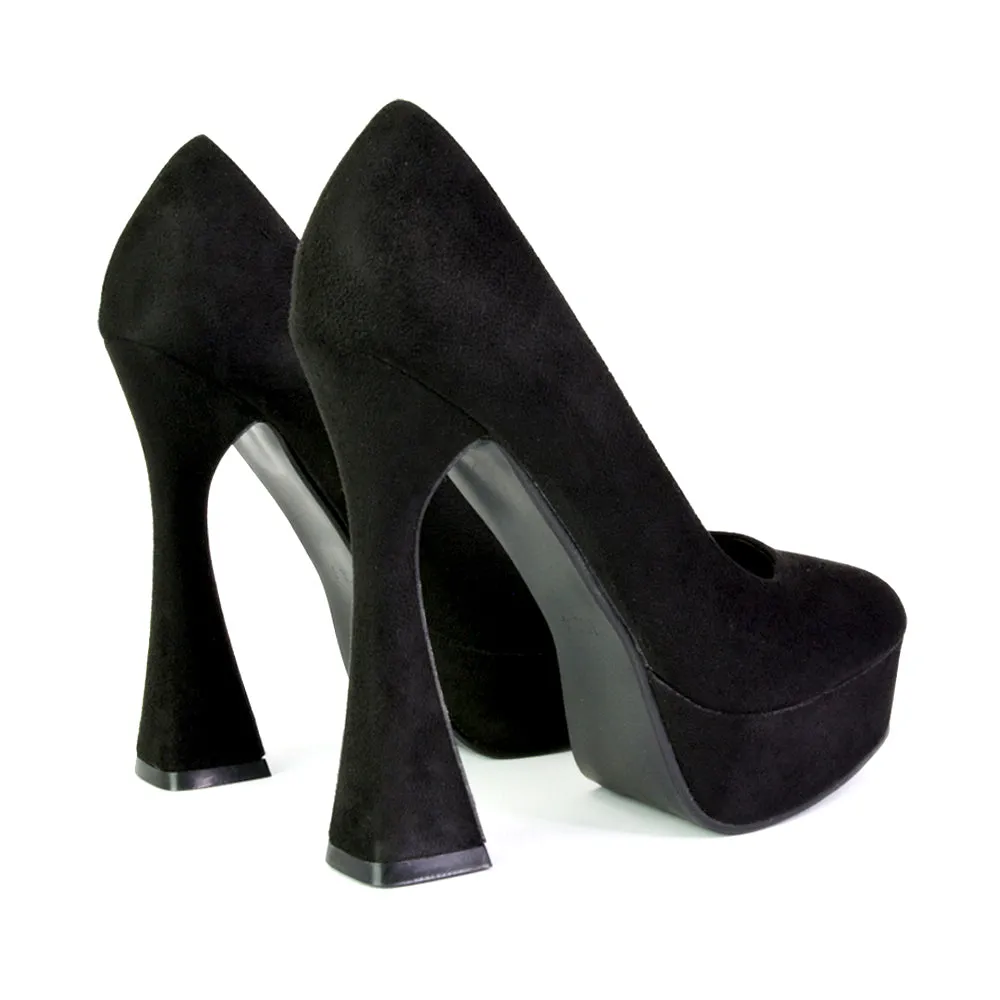 Karlie Flared Curved Stiletto Platform High Heel Court Shoes in Green
