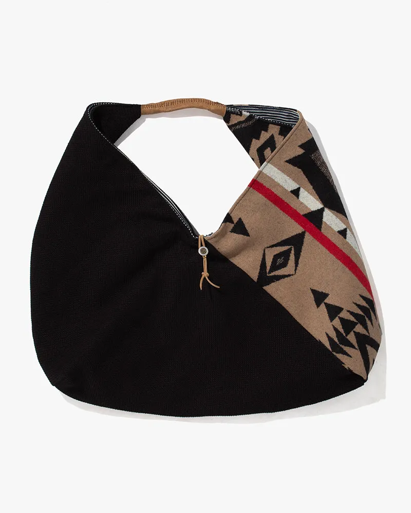 Kiriko Original Tsuno Tote, Sashi-Ori, Black with Tan and Red Wool Pendleton Fabric