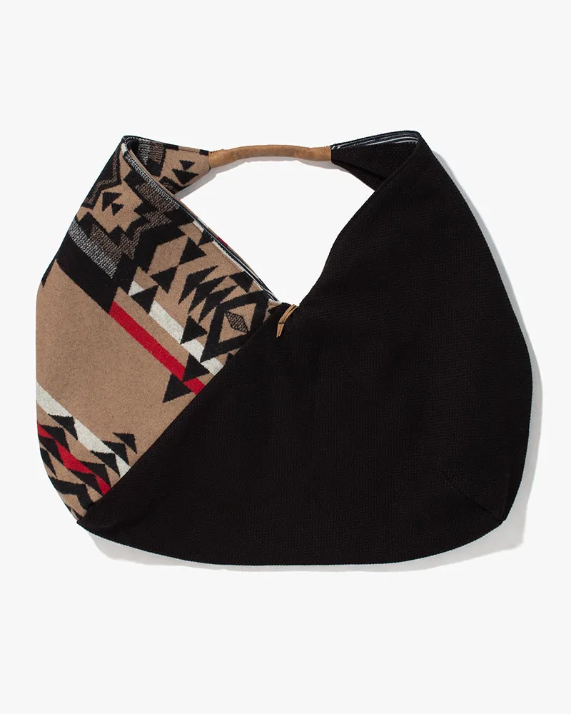 Kiriko Original Tsuno Tote, Sashi-Ori, Black with Tan and Red Wool Pendleton Fabric