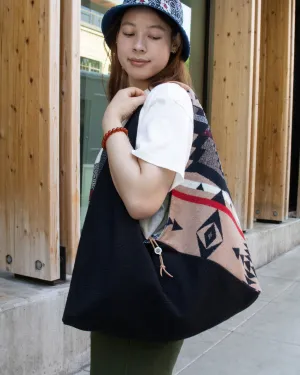 Kiriko Original Tsuno Tote, Sashi-Ori, Black with Tan and Red Wool Pendleton Fabric