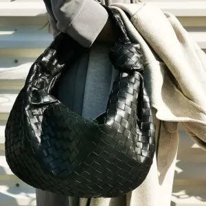 Large Lambskin Leather Knotted Intrecciato Handbag, Handcrafted Premium Quality Dumpling Bag, Daily Fashion Lady Bag, Designer Tote Bag