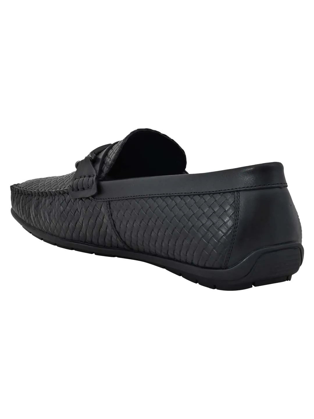 Men Black Basket Weave Textured Loafers