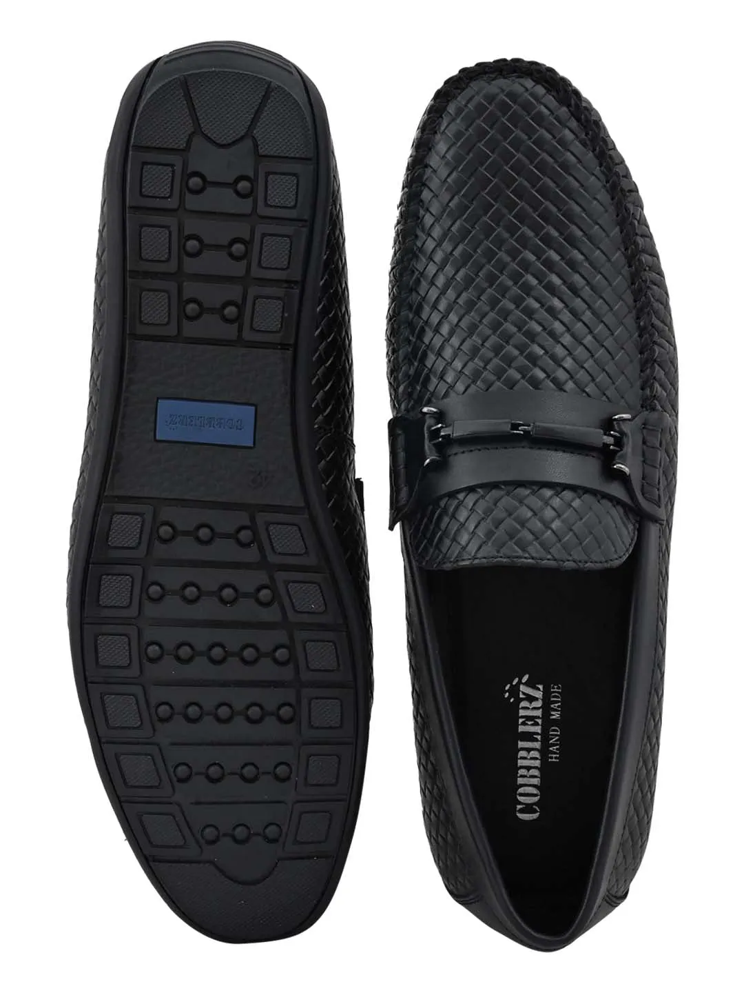 Men Black Basket Weave Textured Loafers