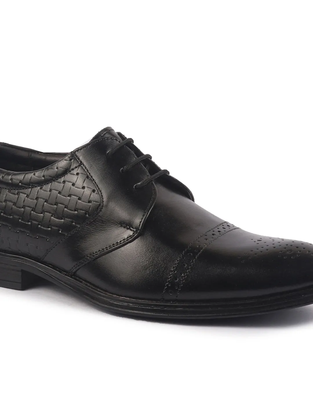 Men Black Genuine Leather Formal Lace Up Shoes for Work|Wingtip Brogue Shoes with Anti Skid Sole
